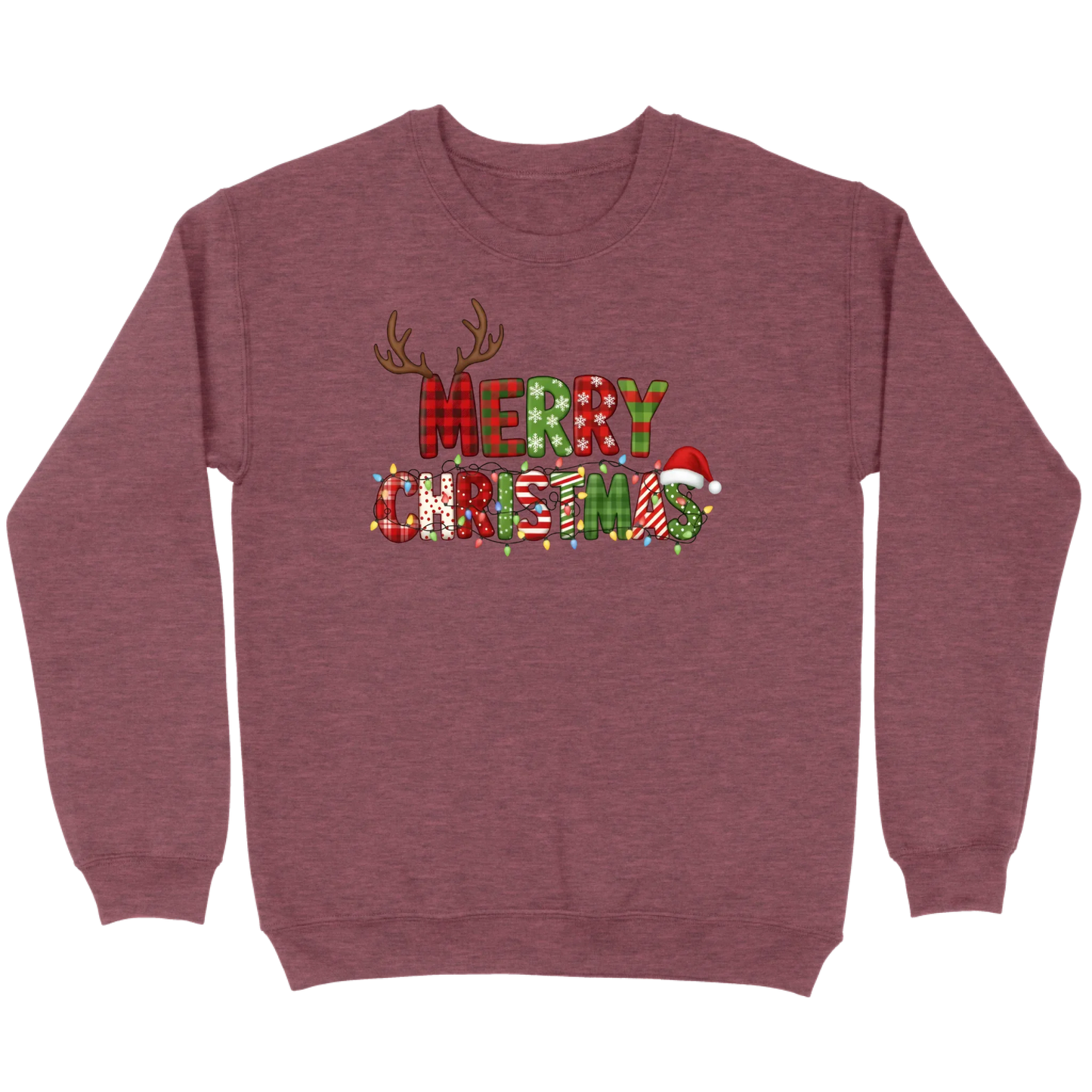Merry Christmas Lights & Antlers Sweatshirt