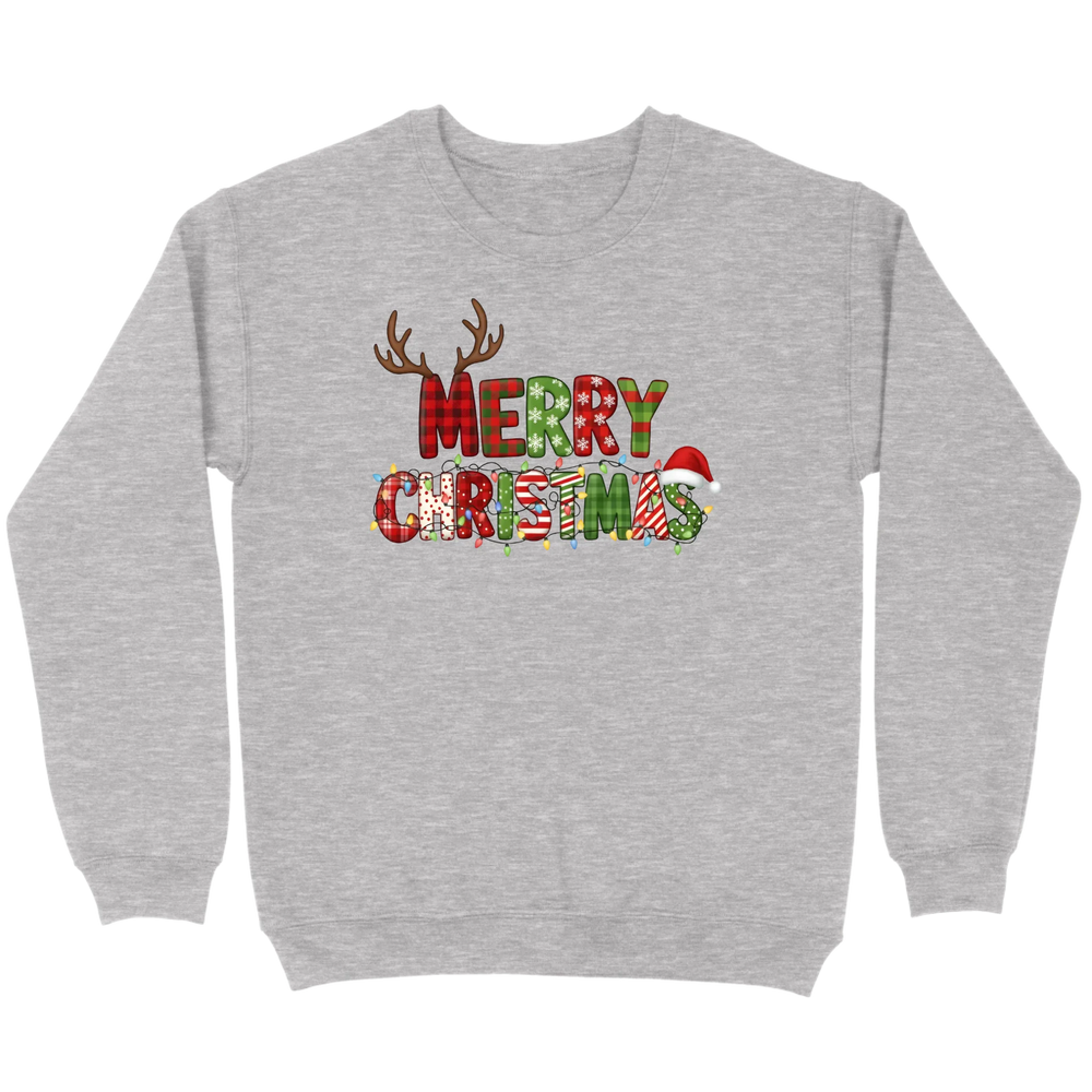 Merry Christmas Lights & Antlers Sweatshirt