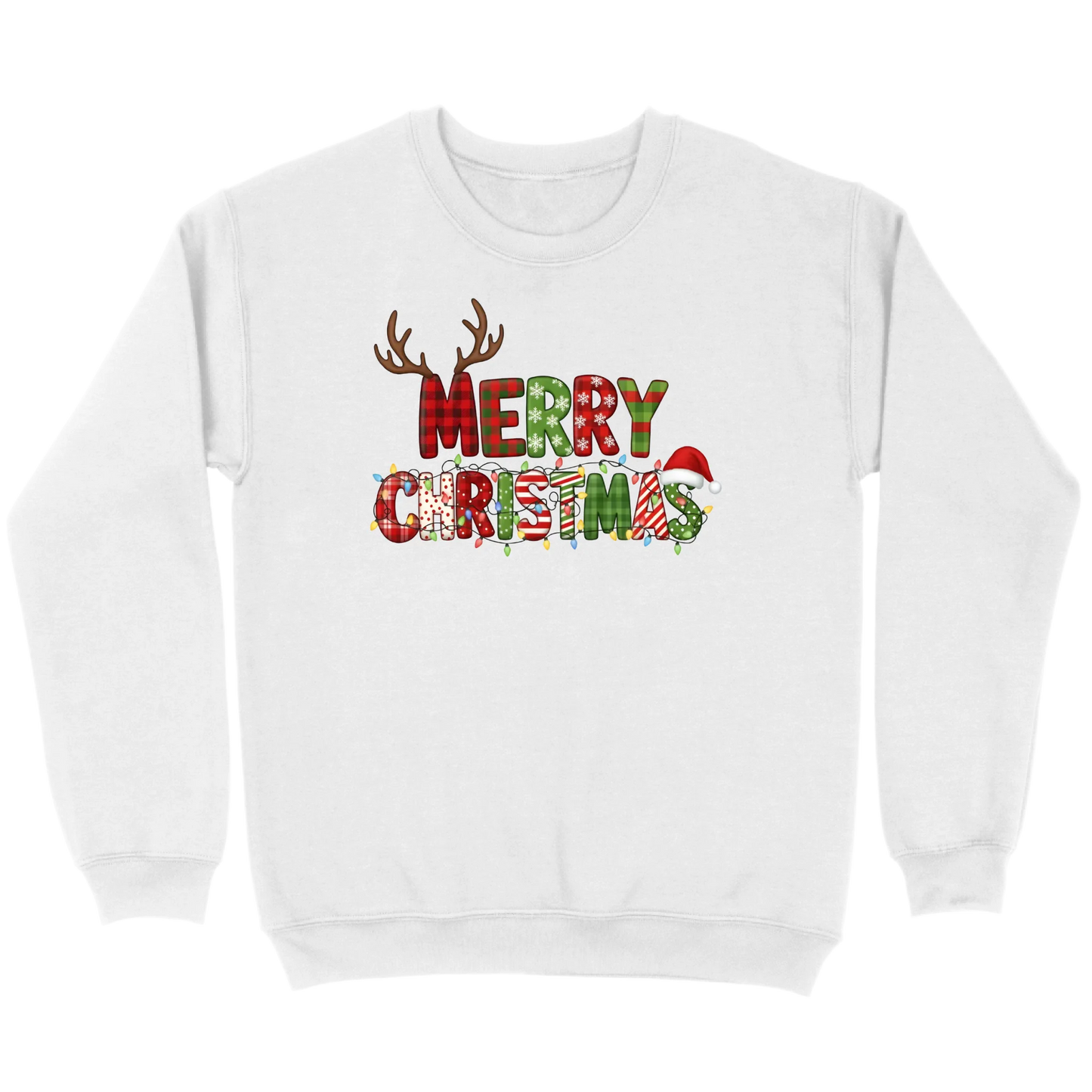 Merry Christmas Lights & Antlers Sweatshirt
