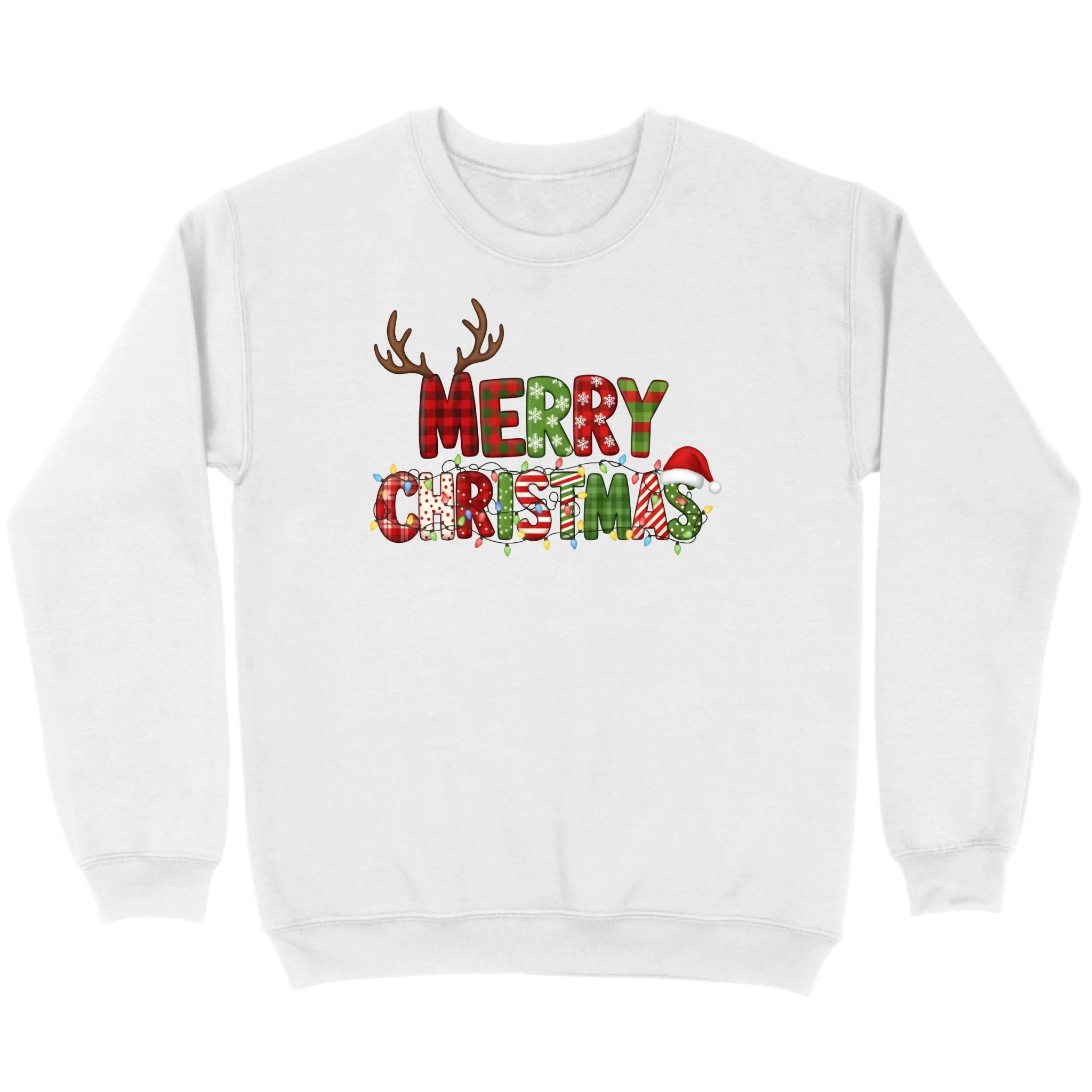 Merry Christmas Lights & Antlers Sweatshirt