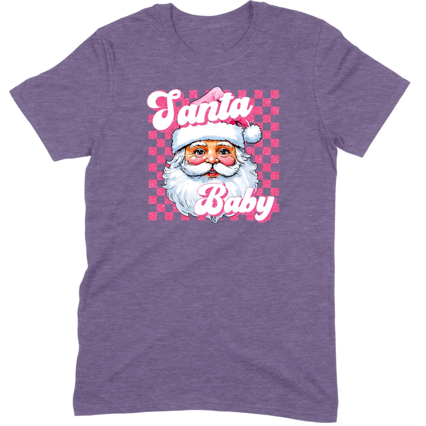 Pink Santa Baby Retro Glitter Checkers Tee