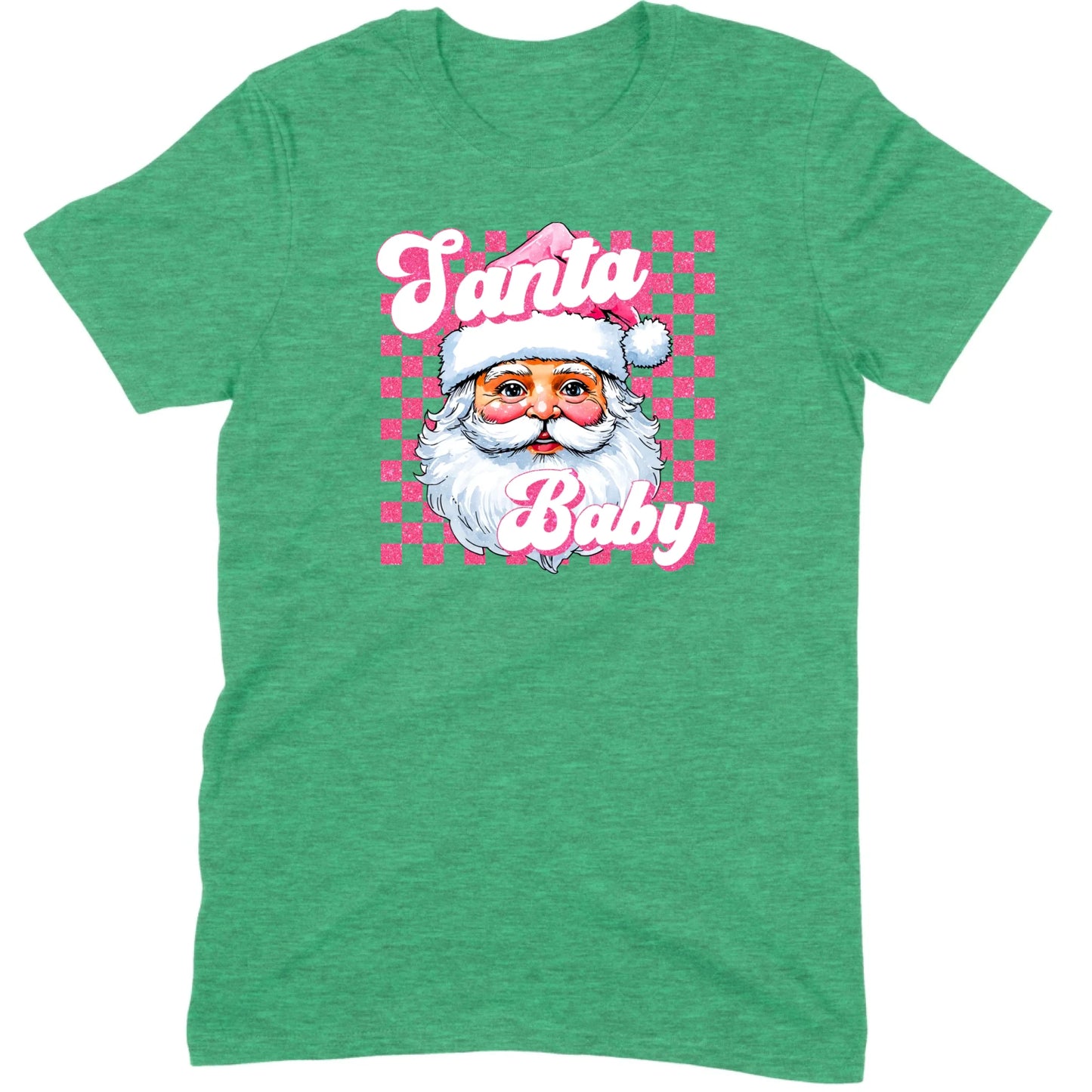 Pink Santa Baby Retro Glitter Checkers Tee