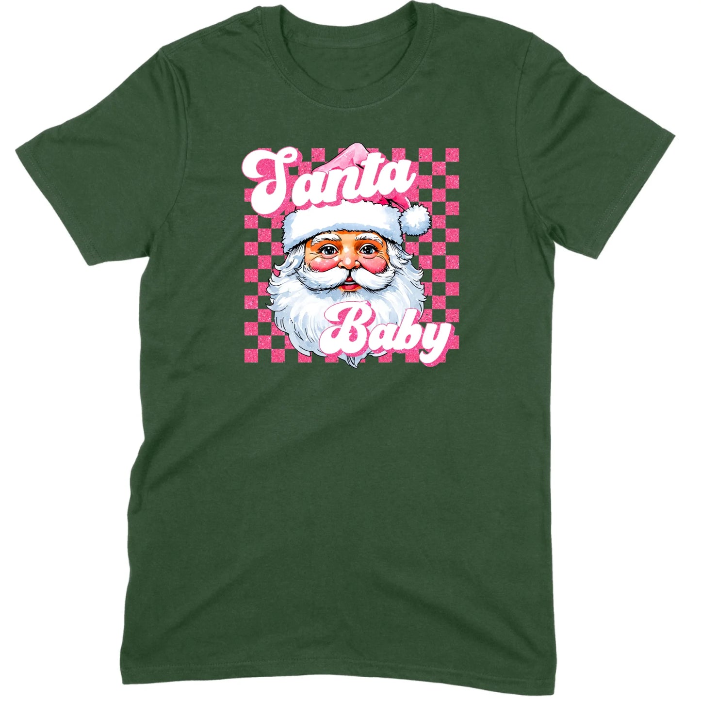 Pink Santa Baby Retro Glitter Checkers Tee