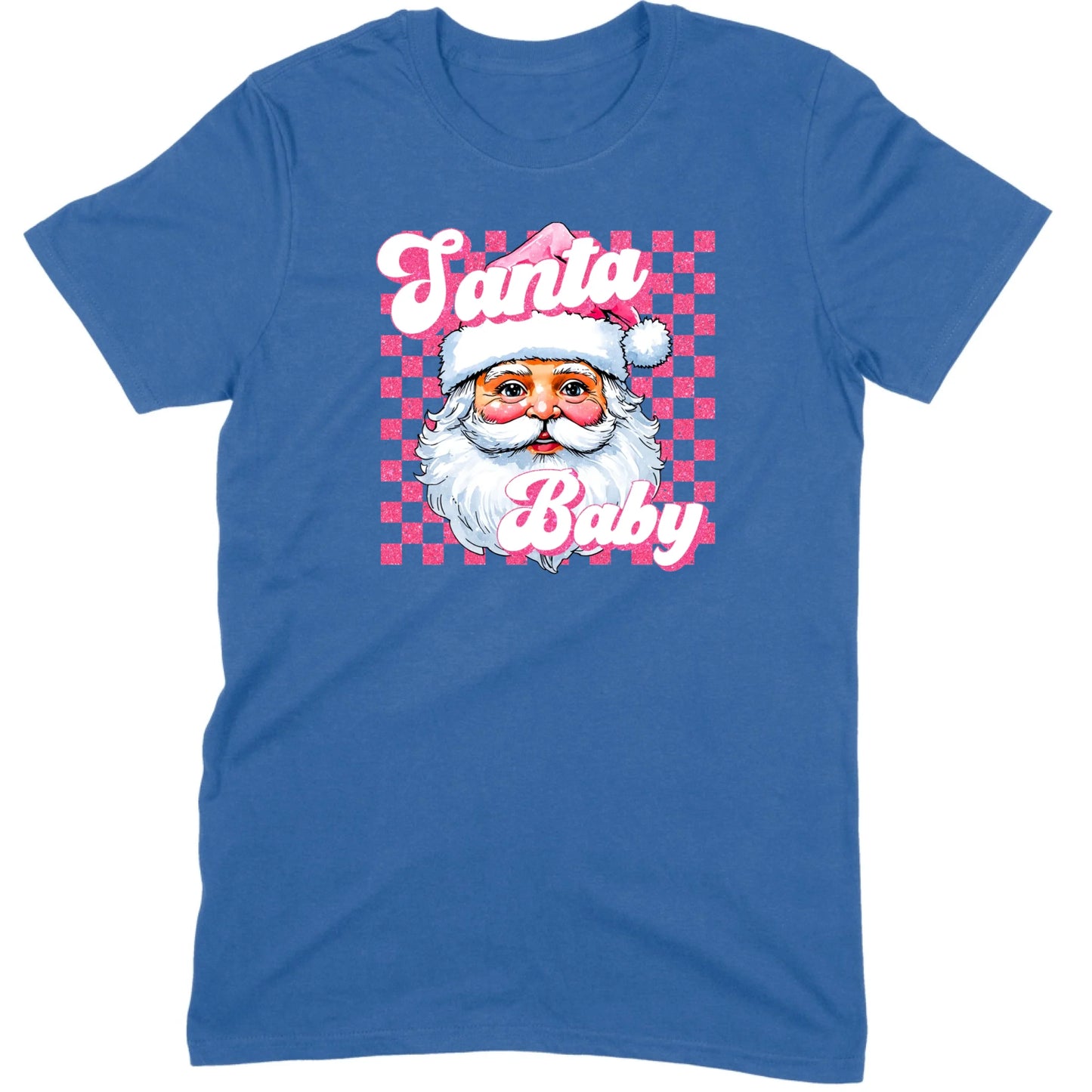 Pink Santa Baby Retro Glitter Checkers Tee