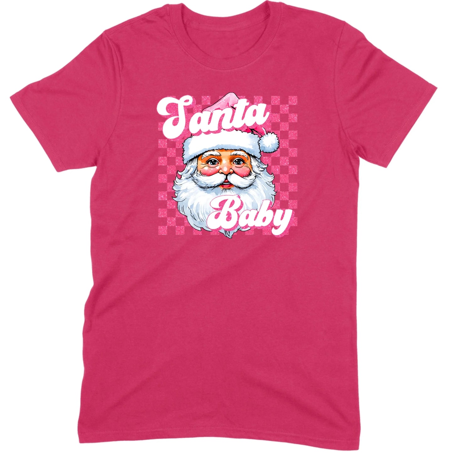 Pink Santa Baby Retro Glitter Checkers Tee