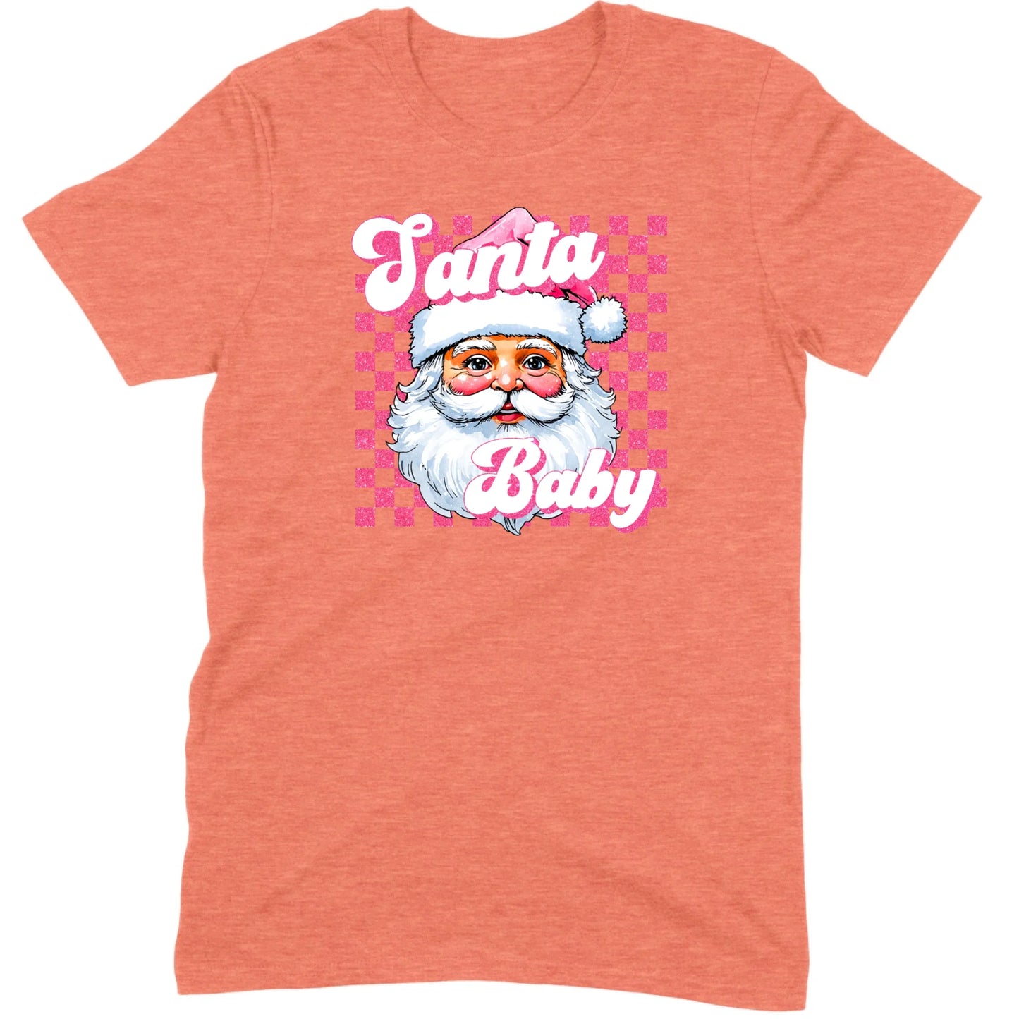 Pink Santa Baby Retro Glitter Checkers Tee