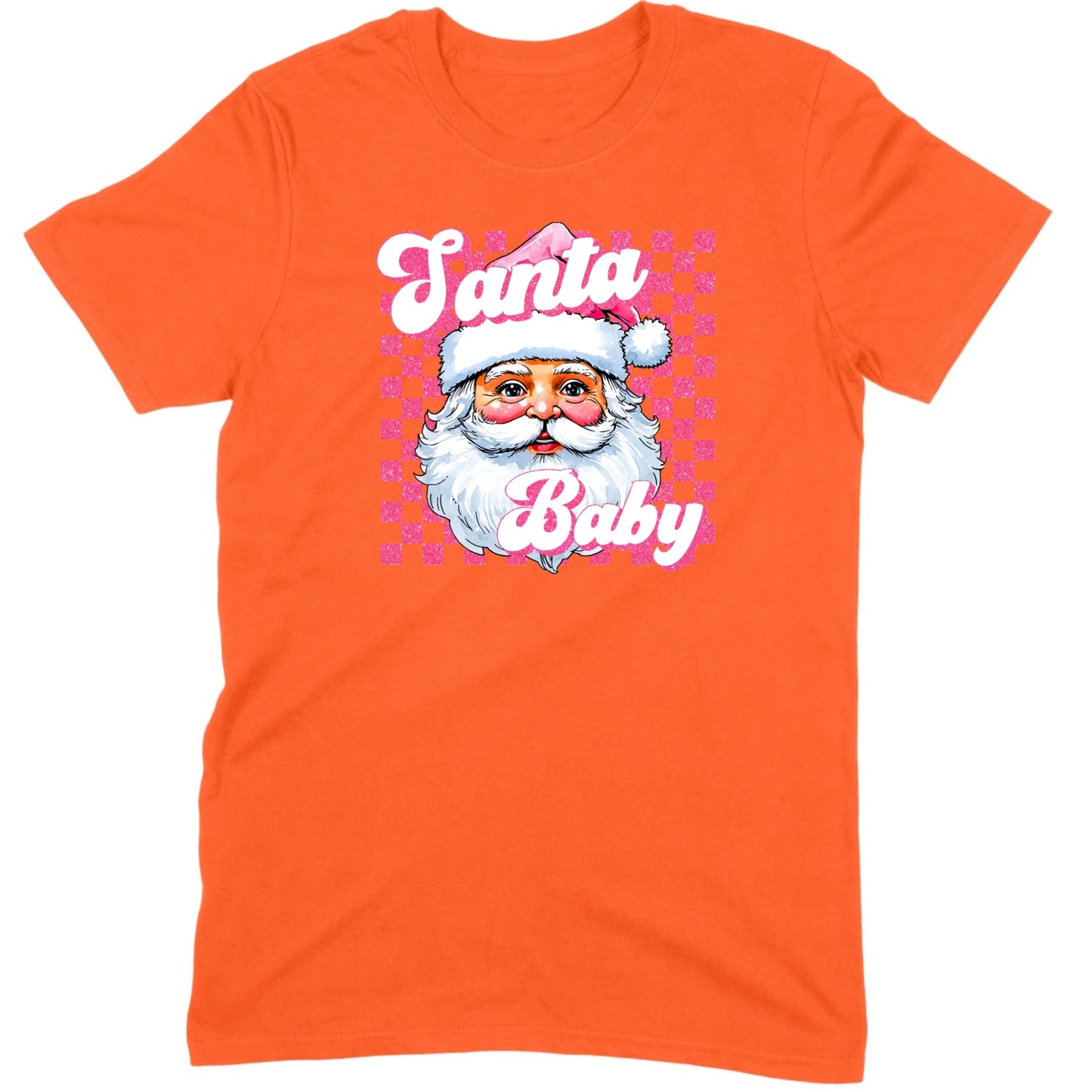 Pink Santa Baby Retro Glitter Checkers Tee