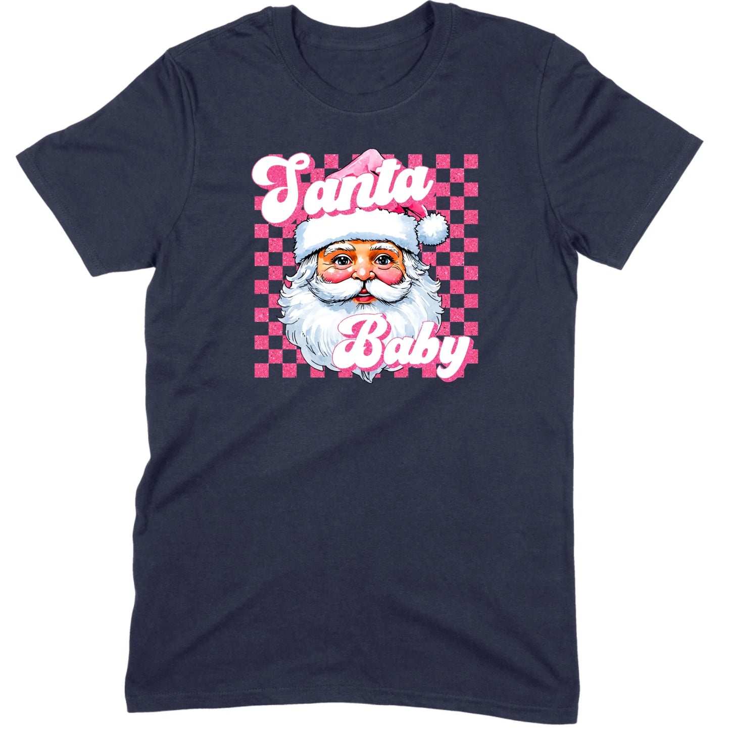 Pink Santa Baby Retro Glitter Checkers Tee