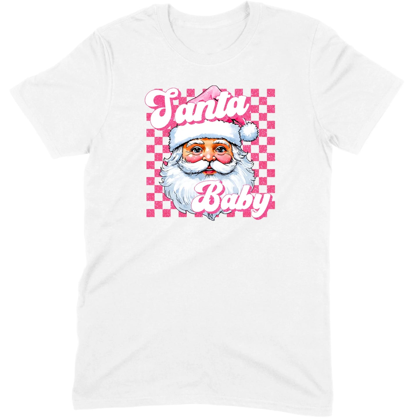Pink Santa Baby Retro Glitter Checkers Tee