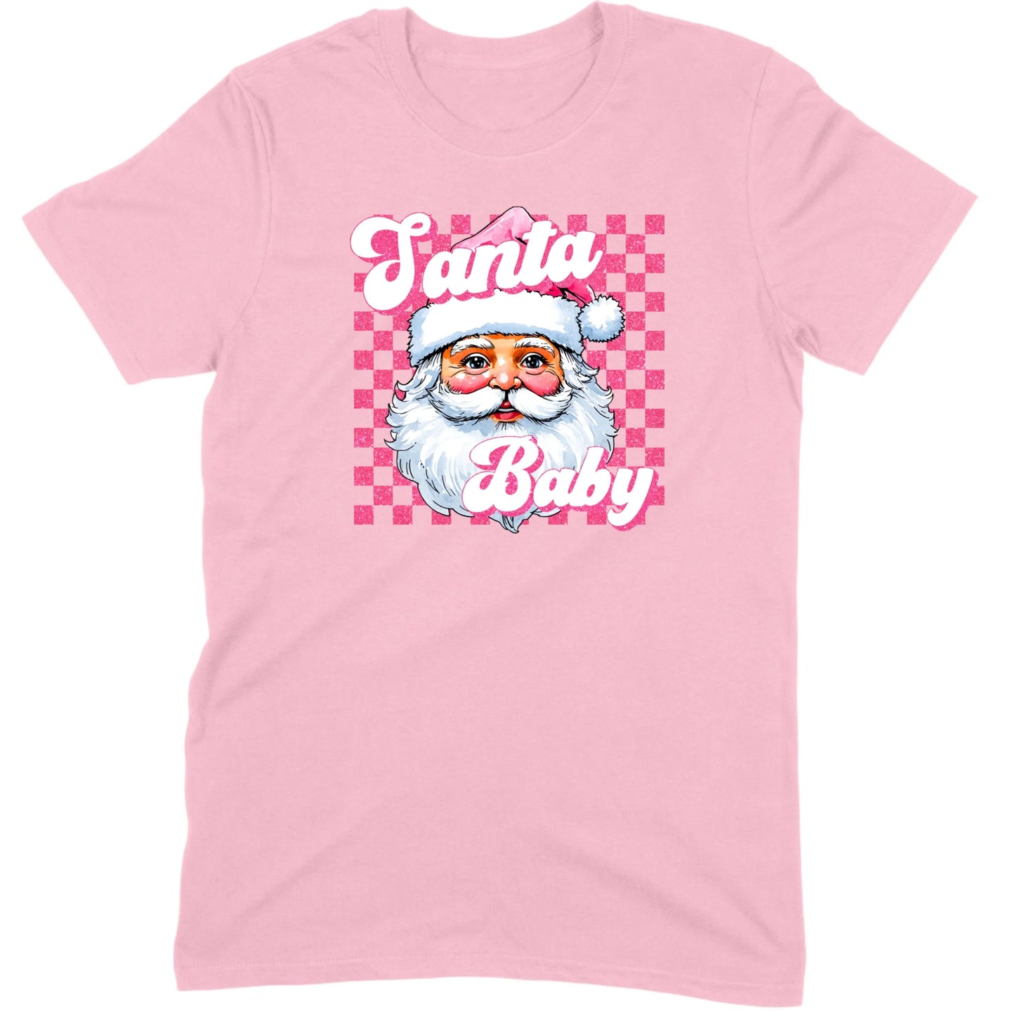 Pink Santa Baby Retro Glitter Checkers Tee