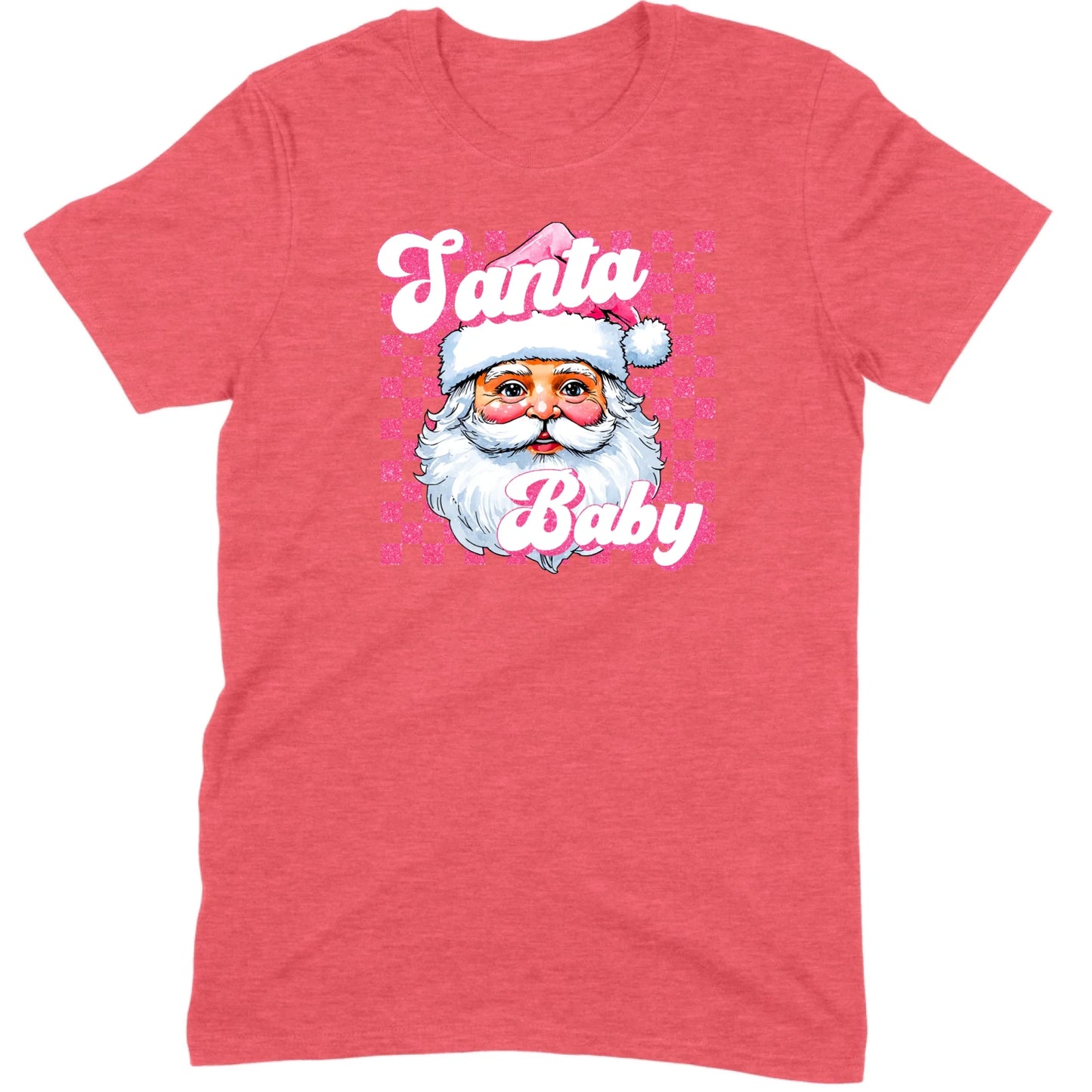 Pink Santa Baby Retro Glitter Checkers Tee