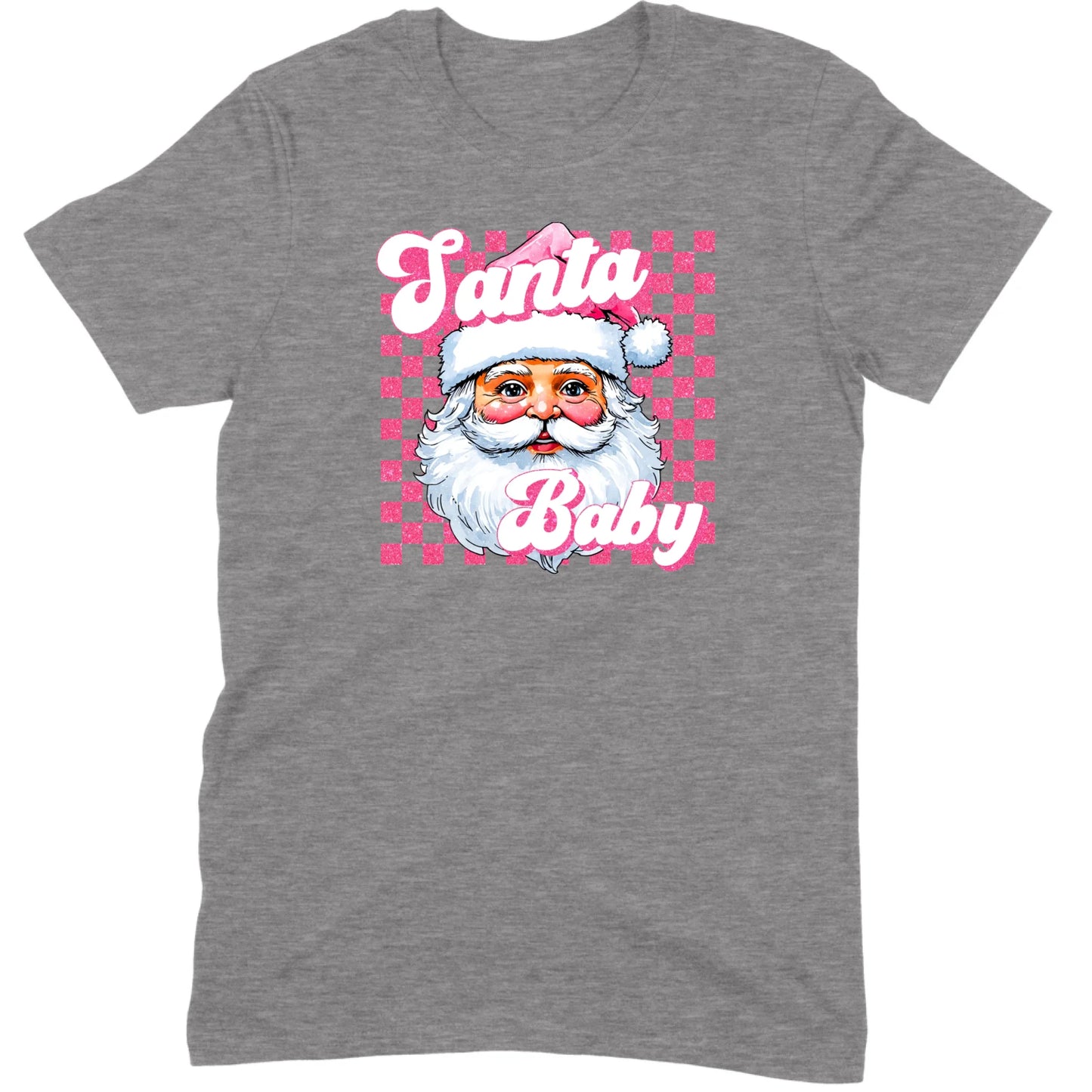 Pink Santa Baby Retro Glitter Checkers Tee