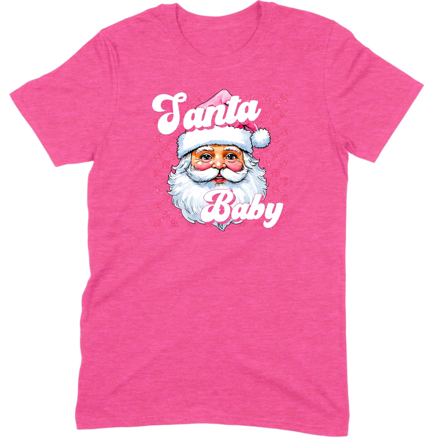 Pink Santa Baby Retro Glitter Checkers Tee