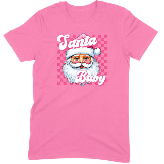 Pink Santa Baby Retro Glitter Checkers Tee