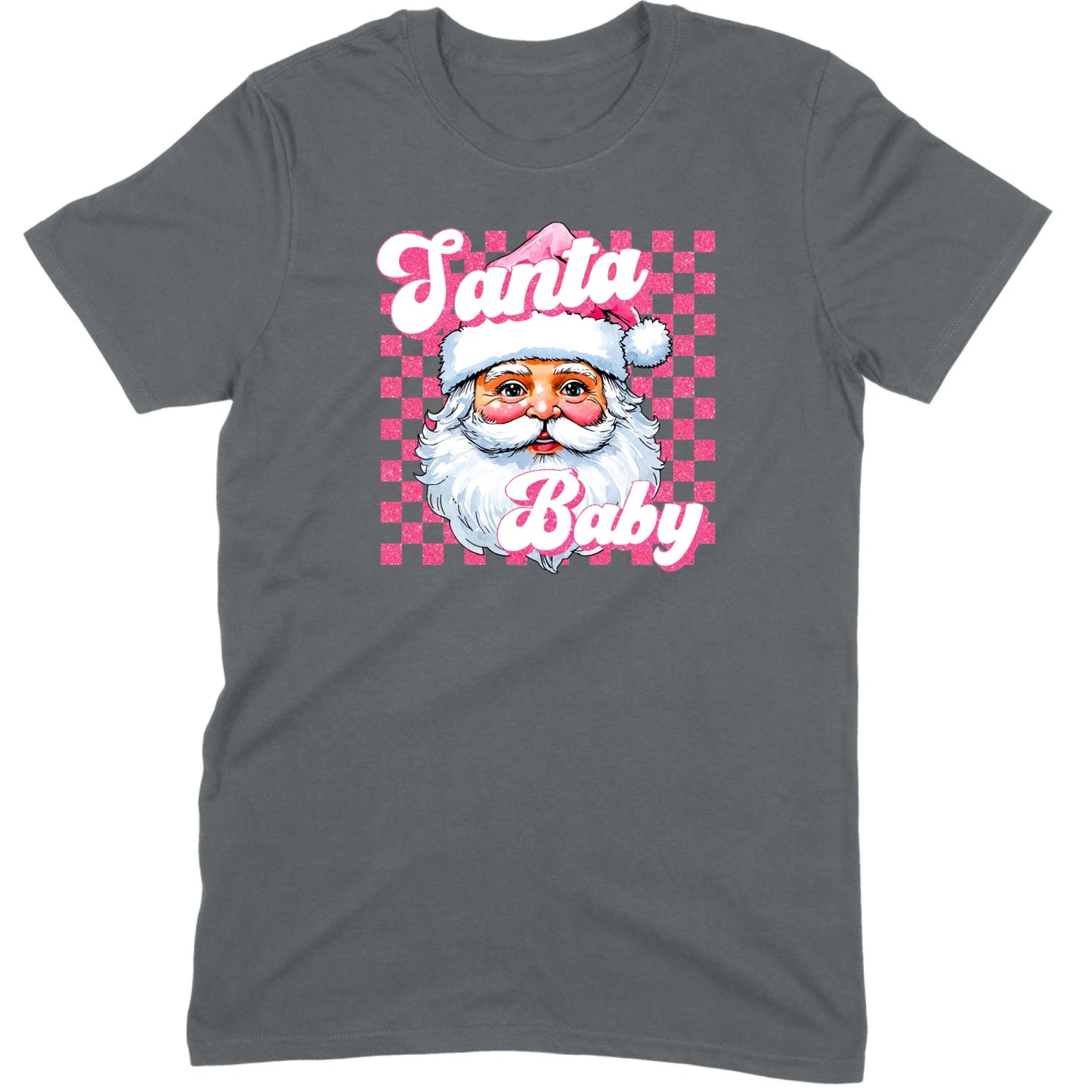 Pink Santa Baby Retro Glitter Checkers Tee