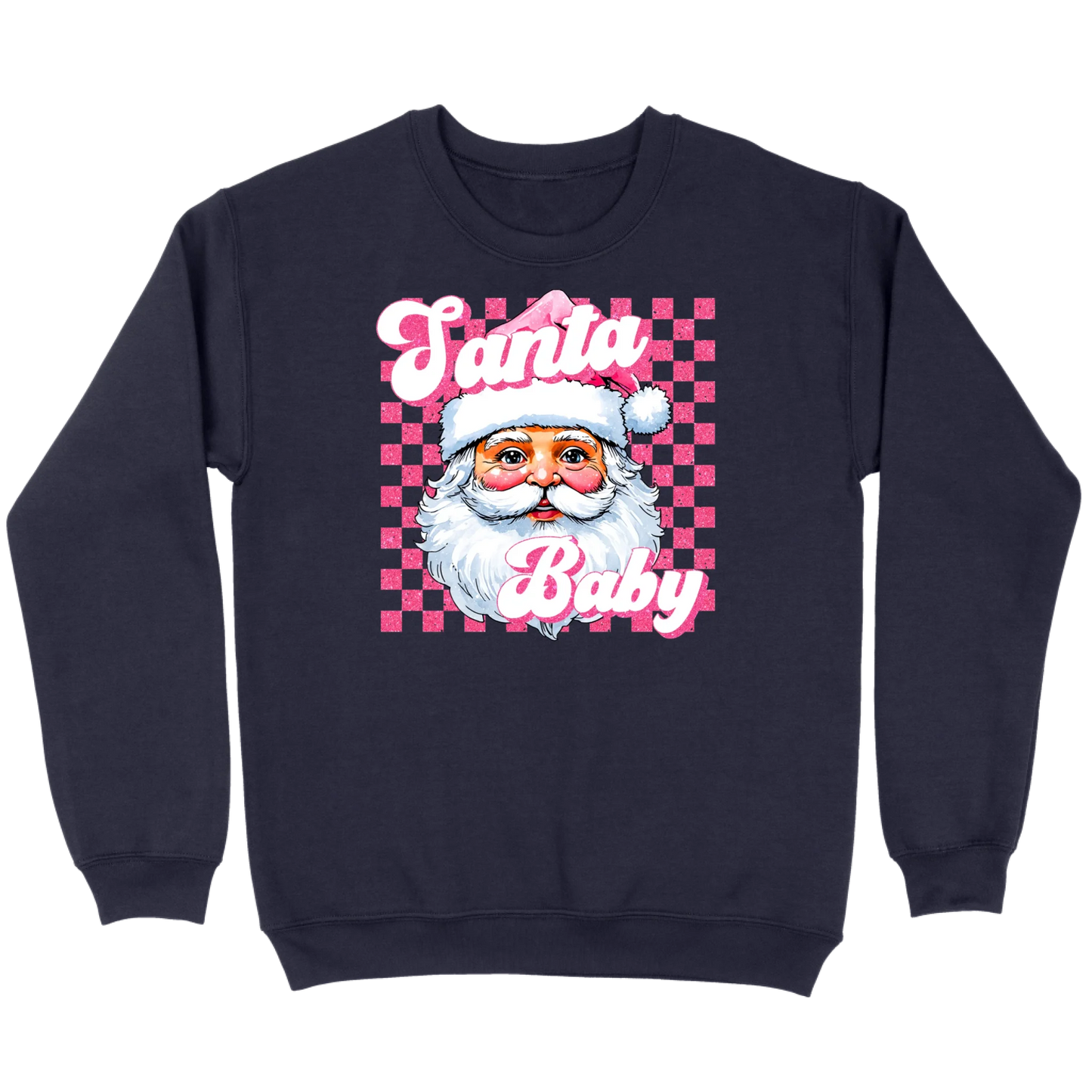 Pink Santa Baby Retro Glitter Checkers Sweatshirt