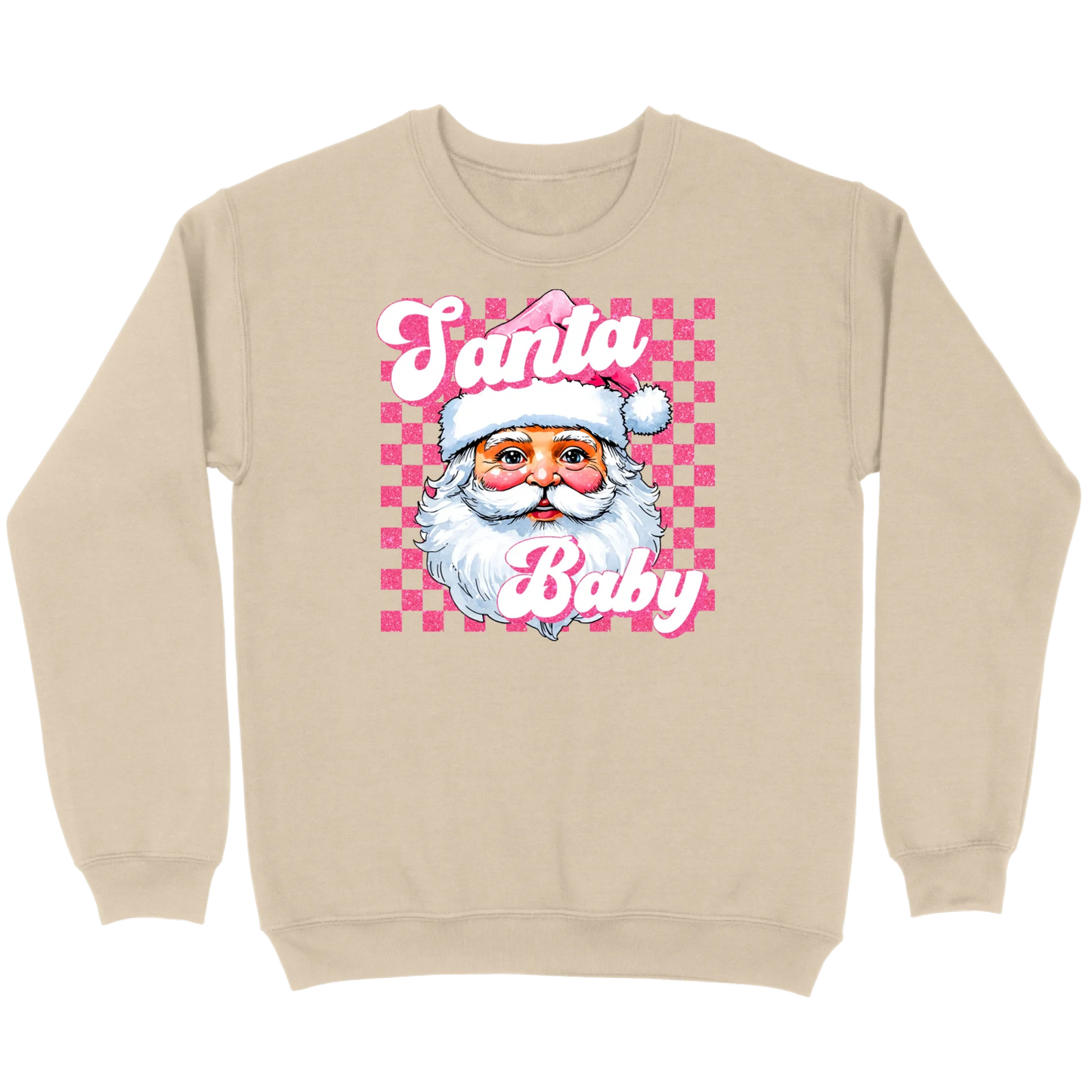 Pink Santa Baby Retro Glitter Checkers Sweatshirt