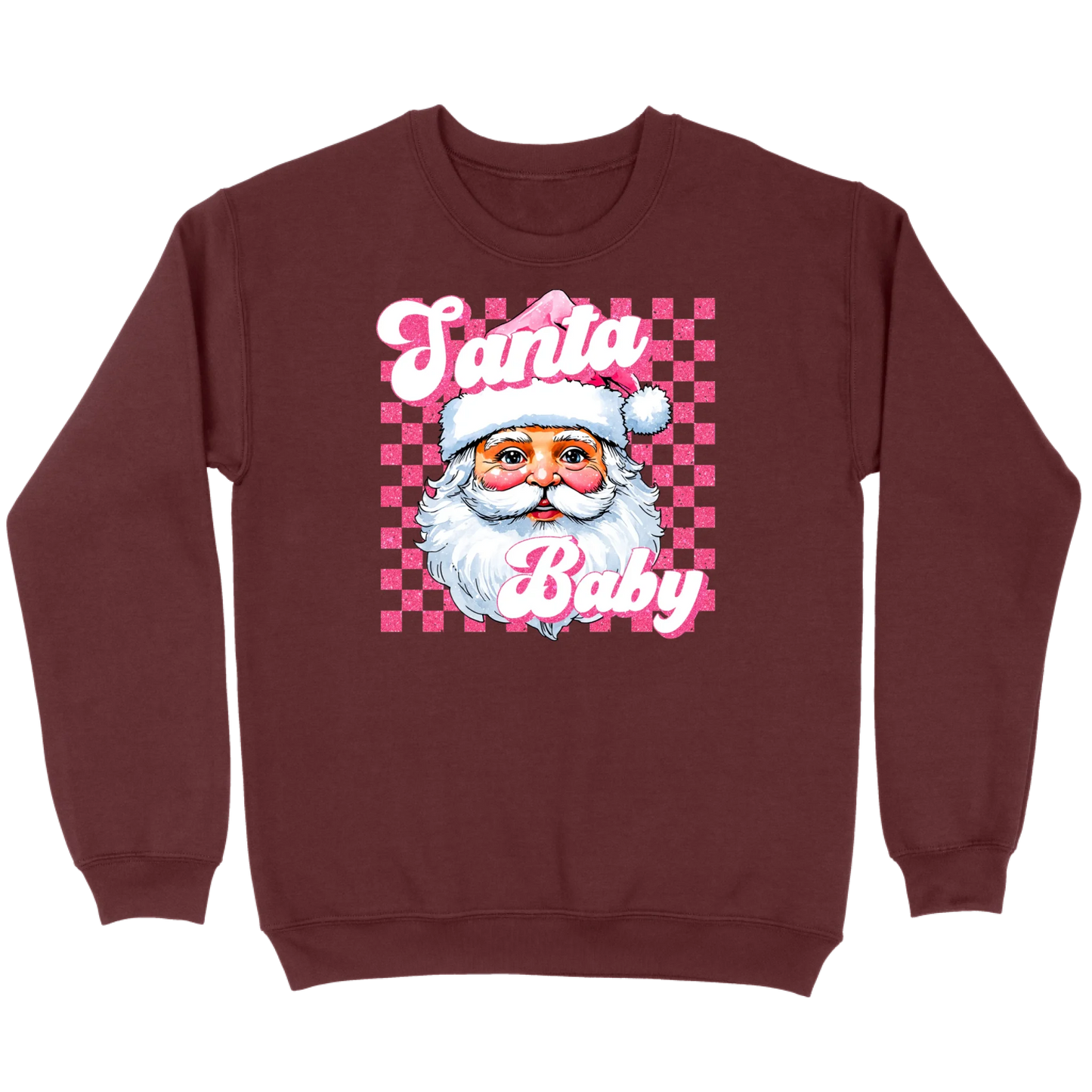 Pink Santa Baby Retro Glitter Checkers Sweatshirt