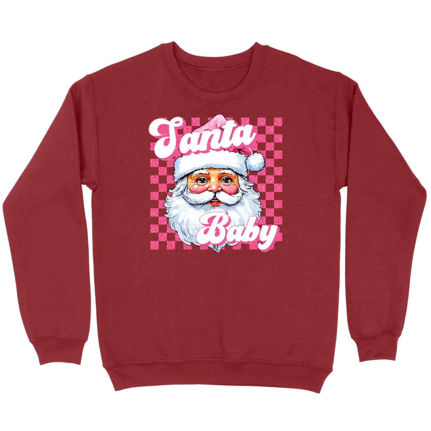 Pink Santa Baby Retro Glitter Checkers Sweatshirt