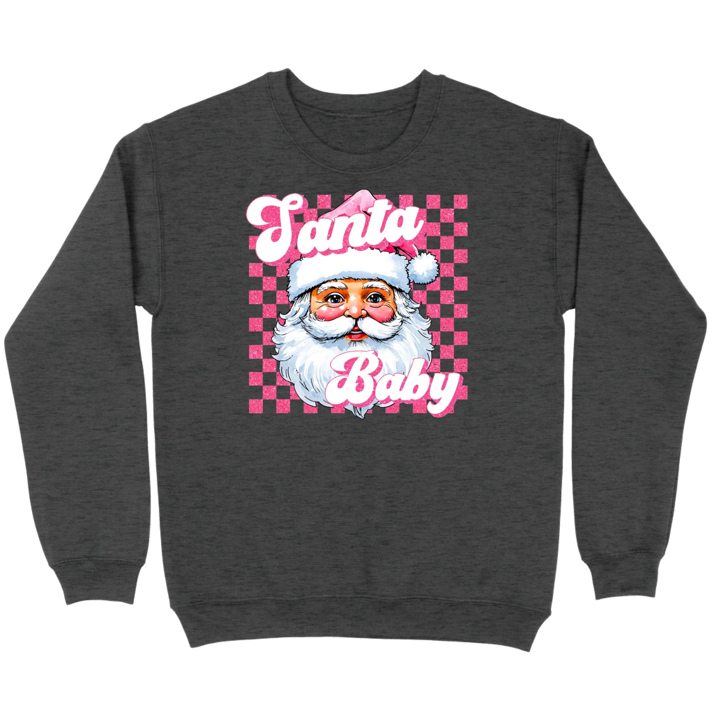 Pink Santa Baby Retro Glitter Checkers Sweatshirt