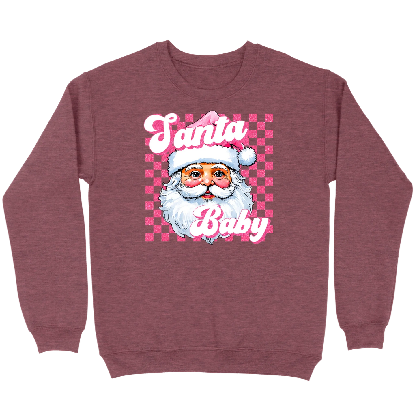 Pink Santa Baby Retro Glitter Checkers Sweatshirt