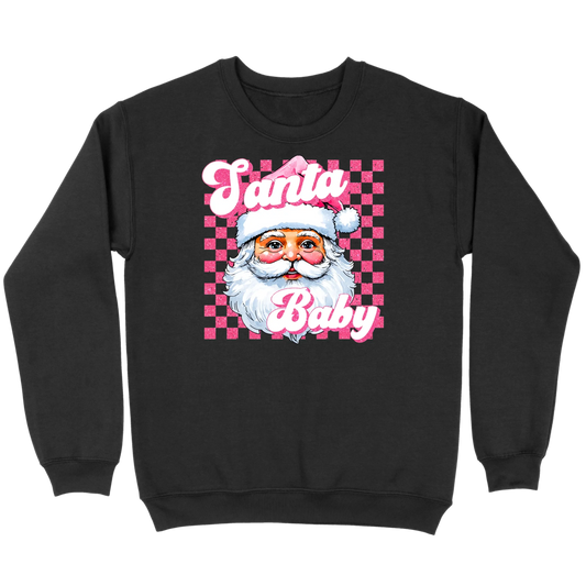 Pink Santa Baby Retro Glitter Checkers Sweatshirt