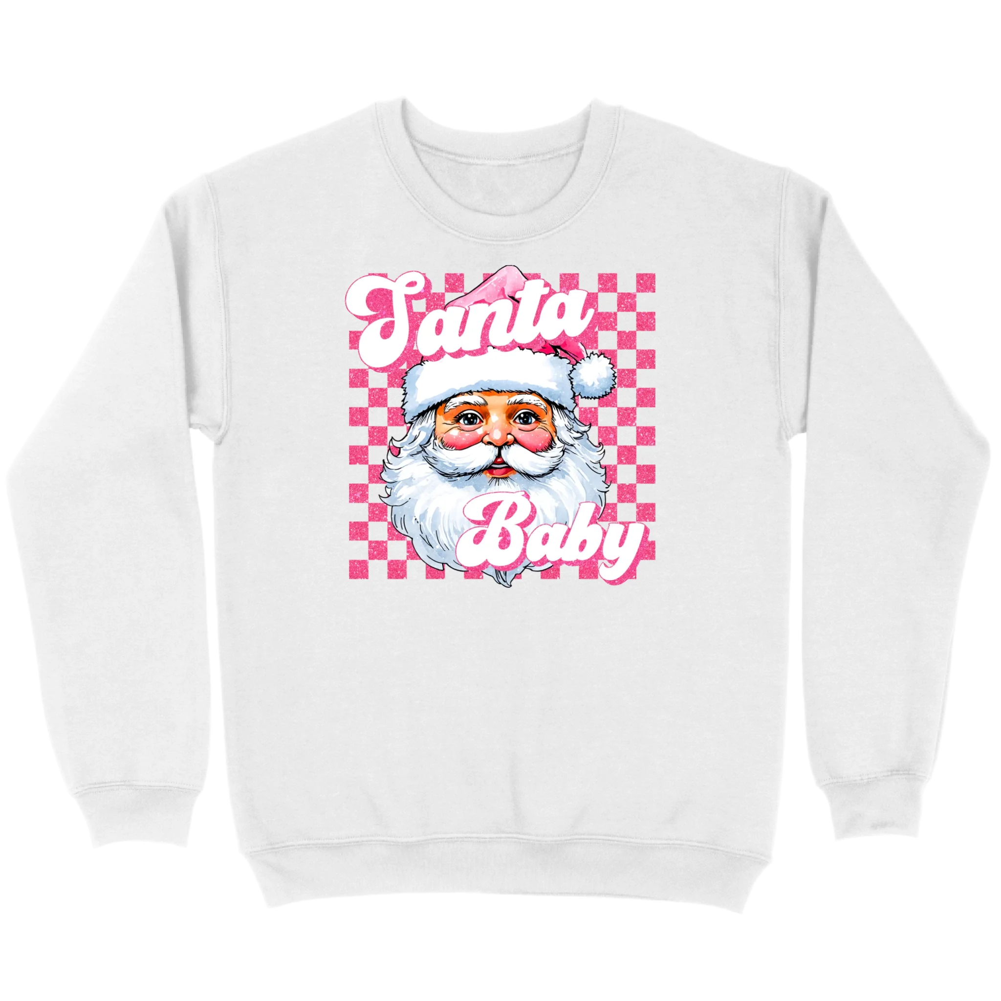 Pink Santa Baby Retro Glitter Checkers Sweatshirt