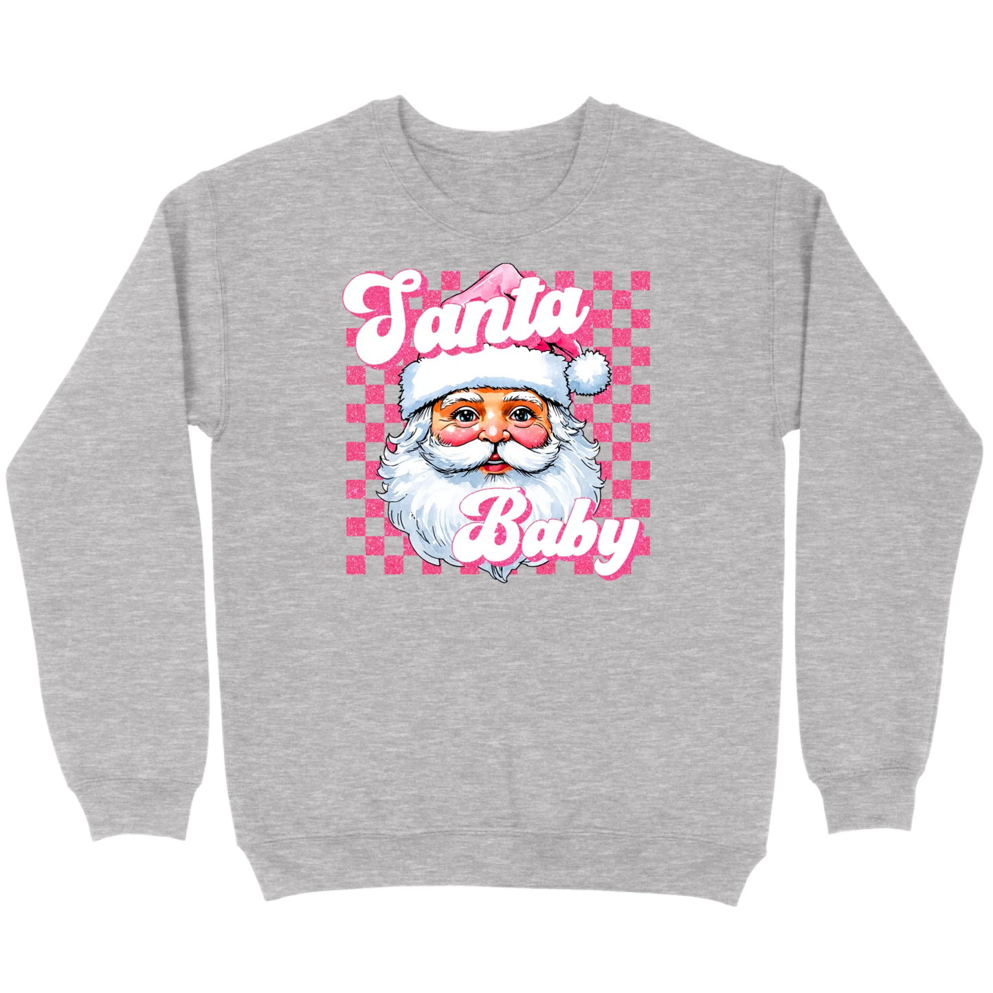 Pink Santa Baby Retro Glitter Checkers Sweatshirt