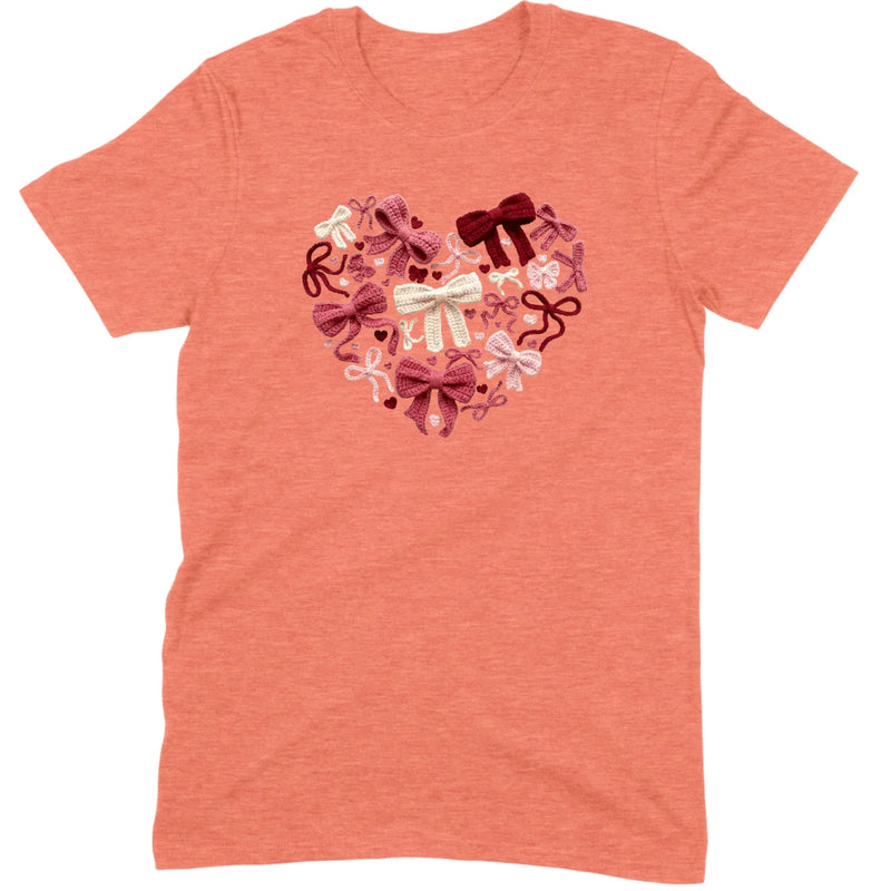 Coquette Aesthetic Crochet Bow Heart Valentine Tee