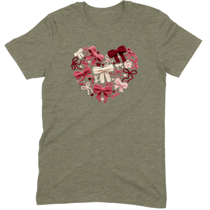 Coquette Aesthetic Crochet Bow Heart Valentine Tee