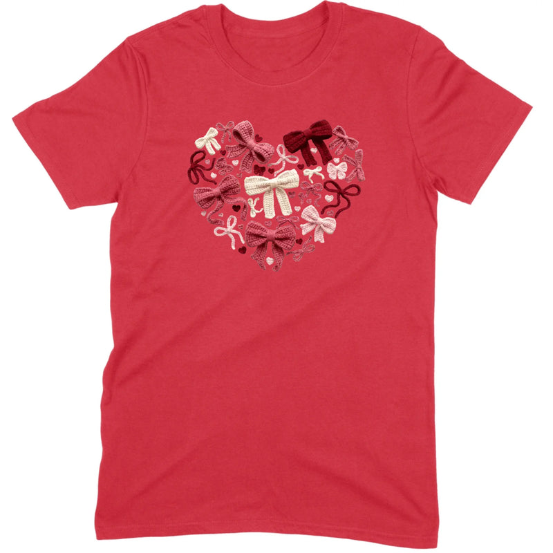 Coquette Aesthetic Crochet Bow Heart Valentine Tee