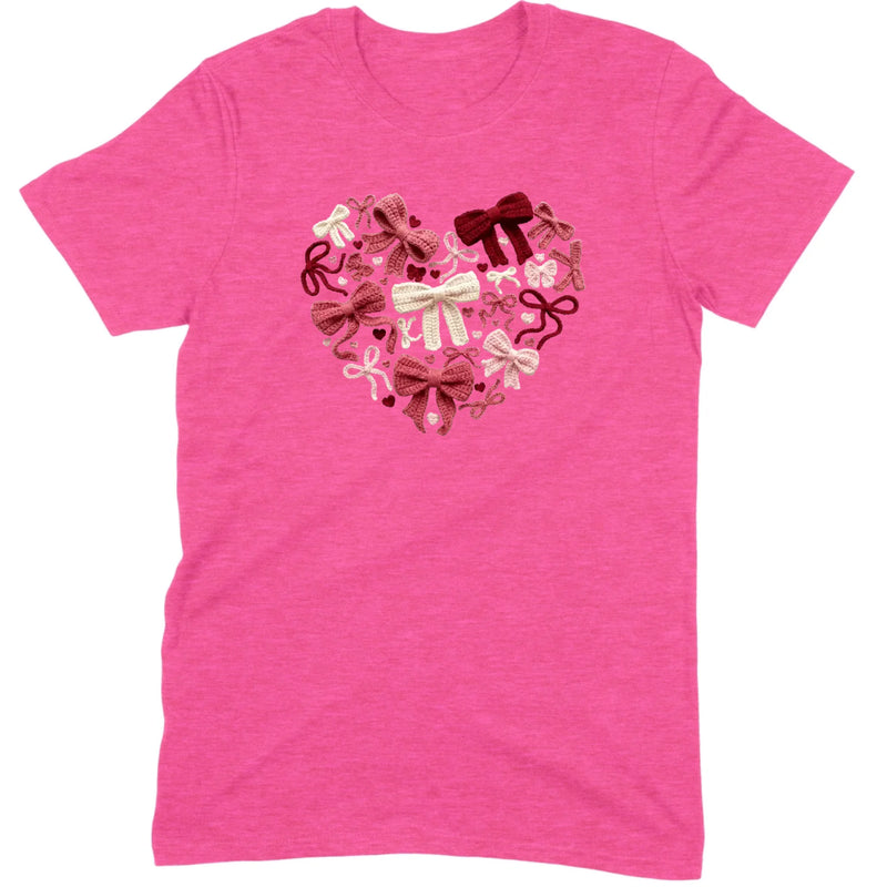 Coquette Aesthetic Crochet Bow Heart Valentine Tee