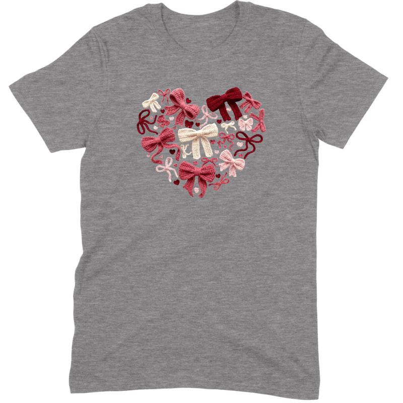 Coquette Aesthetic Crochet Bow Heart Valentine Tee