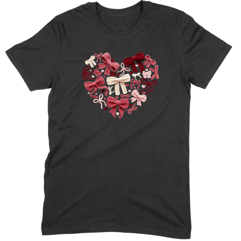 Coquette Aesthetic Crochet Bow Heart Valentine Tee