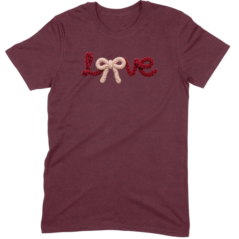 Crochet Script "LOVE" with Bow Tee