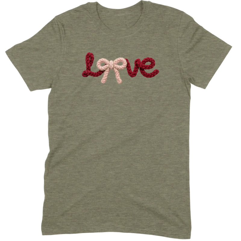 Crochet Script "LOVE" with Bow Tee