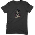 Eternal Discontent design — a crowned skull with a raven, roses and a banner — printed on a black unisex t-shirt