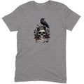 Eternal Discontent design — a crowned skull with a raven, roses and a banner — printed on a graphite heather unisex t-shirt