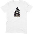 Eternal Discontent design — a crowned skull with a raven, roses and a banner — printed on a white unisex t-shirt